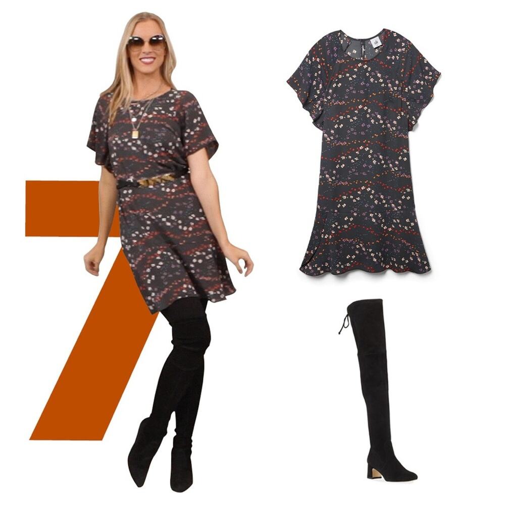 Cabi gray red floral flutter sleeve a-line mini dress size medium M
 b51
